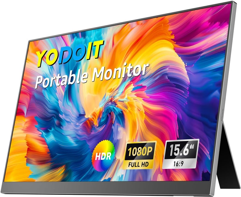 Yodoit Portable Monitor for Laptop 1920×1080 FHD 15.6" Travel Screen IPS Display with USB Type C Port and Speakers Compatible with PC, MacBook, Xbox (Black) - Image 1